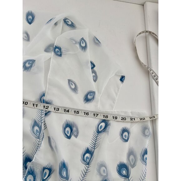 Sheer Cardigan OS Peacock Feather Print Sleeveless Boho Whimsical Beachy Coastal - Picture 10 of 11